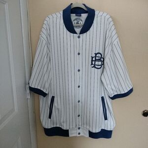 Bad Boy Athletic Mens White Blue Stripe Baseball Short Sleeve Shirt Jacket 4XL